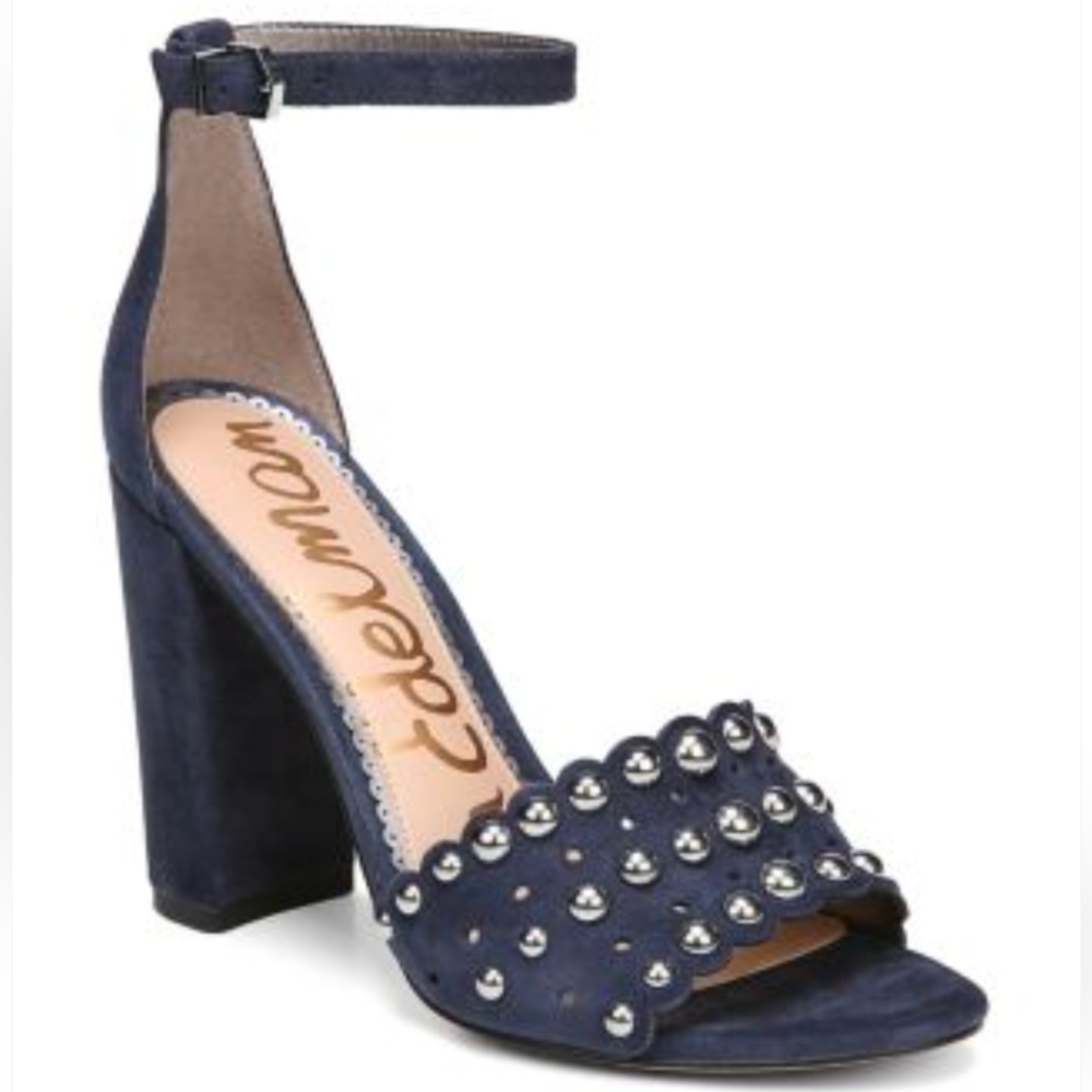 NIB Sam Edelman "Yaria" Inky Navy Suede Block Heel Shoes Size 8.5